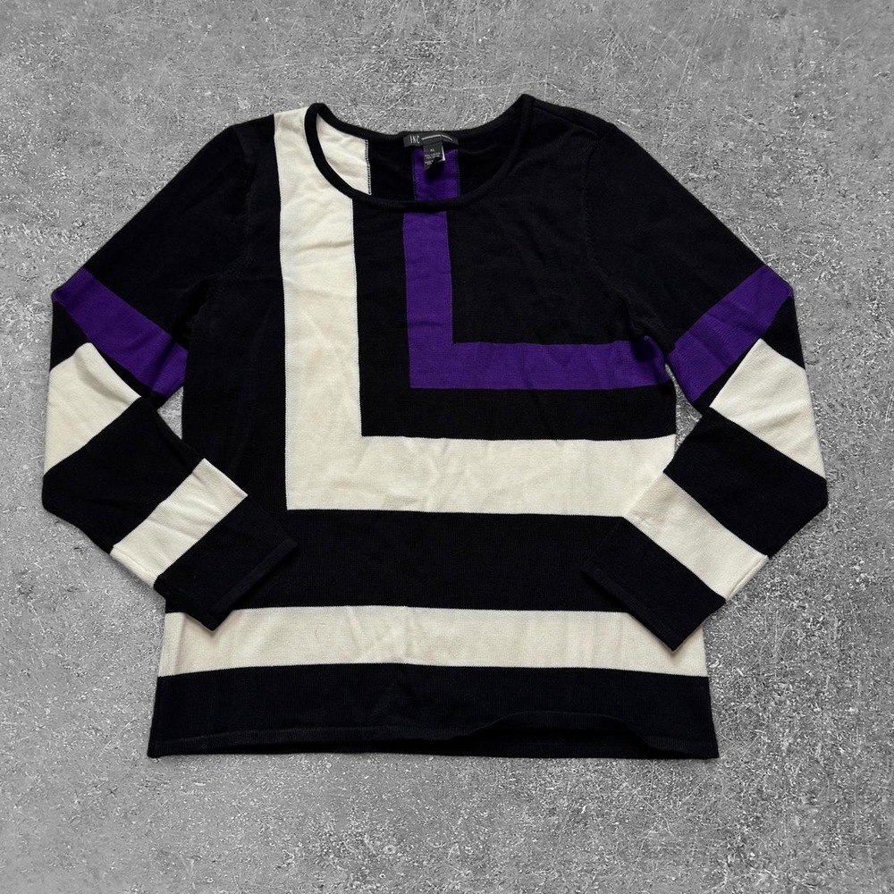 INC International Concepts Womens XL Geometric Striped Sweater Black Purple